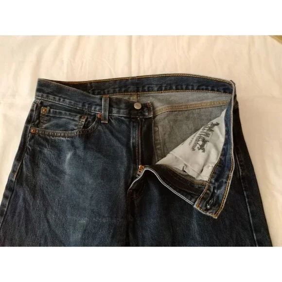 Levi's 505 Men's Regular Fit Jeans 36x30 Dark Wash Denim 100% Cotton Distressed - Picture 4 of 12